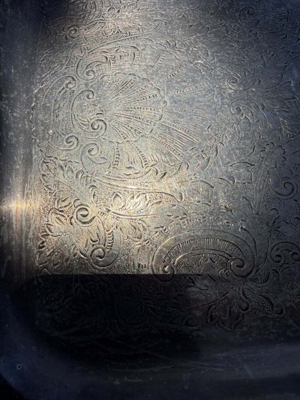 VNTG Ornate Silver Plated Footed Etched Butler Tray Handles L 24” W 10” Heavy - Picture 5 of 11